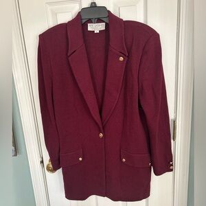 St. John Blazer Womens 4 Knit Burgundy Red Wool Blend Double Breasted